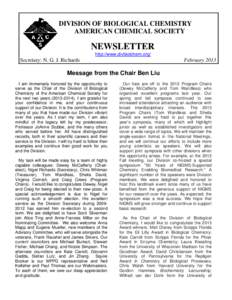DIVISION OF BIOLOGICAL CHEMISTRY AMERICAN CHEMICAL SOCIETY NEWSLETTER http://www.divbiolchem.org/