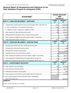 SOC[removed]Quarterly Report of Overpayments and Collections for the Cash Assistance Program for Immigrants (CAPI), Oct-Dec09.