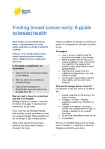 Finding breast cancer early: A guide to breast health More women survive breast cancer today. This is because it is found earlier, and there are better treatments available.
