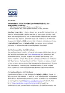 NEWSFLASH  SAE Institute übernimmt Blog-Berichterstattung zur Musikmesse Frankfurt • •