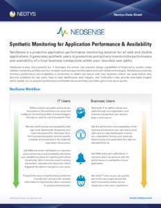 Neotys Data Sheet  Synthetic Monitoring for Application Performance & Availability NeoSense is a proactive application performance monitoring solution for all web and mobile applications. It generates synthetic users in 