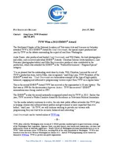 FOR IMMEDIATE RELEASE Contact: JUNE 17, 2013  Greg Lane, TVW President