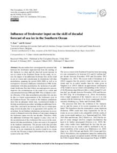 The Cryosphere, 9, 541–556, 2015 www.the-cryosphere.net[removed]doi:[removed]tc[removed] © Author(s[removed]CC Attribution 3.0 License.  Influence of freshwater input on the skill of decadal