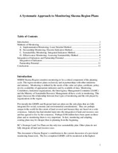 A Systematic Approach to Monitoring Skeena Region Plans  Table of Contents Introduction .................................................................................................................... 1 Methods of Mo