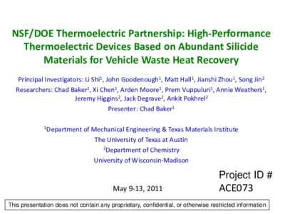 NSF/DOE Thermoelectric Partnership: High-Performance Thermoelectric Devices Based on Abundant Silicide Materials for Vehicle Waste Heat Recovery