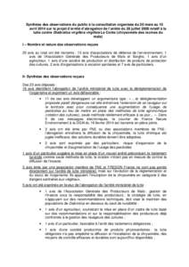 Synthèse des observations du public à la consultation organisée du 20 mars au 10 avril 2014 sur le projet d’arrêté d’abrogation de l’arrêté du 28 juillet 2008 relatif à la lutte contre Diabrotica virgifera 