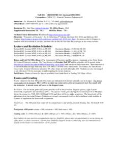 Fall[removed]CHEMISTRY 211 (Sections R001-R004) Co-requisite: CHEM[removed]General Chemistry Laboratory II Instructor - Dr. Elizabeth R. Gaillard, LaT322, [removed], [removed] Office Hours – MW 9:00-9:50 and T 12:00