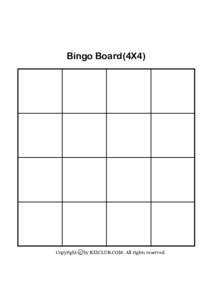 Bingo Board(4X4)  Copyright c by KIZCLUB.COM. All rights reserved. Sea Animals Bingo