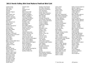2013 Verde Valley Bird And Nature Festival Bird List Canada Goose Mute Swan ** Wood Duck Gadwall American Wigeon