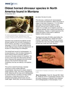 Oldest horned dinosaur species in North America found in Montana