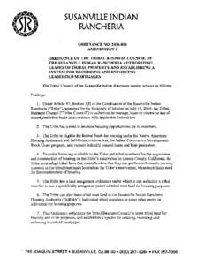 SUSANVILLE INDIAN RANCHERIA ORDINANCE NO[removed]AMENDMENT 1 ORDINANCE OF THE TRIBAL BUSINESS COUNCIL OF THE SUSANVILL INDIAN RANCHERIA AUTHORIZING
