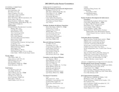 [removed]Faculty Senate Committees STANDING COMMITTEES Curricular Affairs Ken Abramowicz (14) Rob Duke, CLA (15) Karen Gustafson, CLA (14)