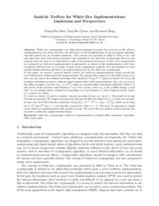 Analytic Toolbox for White-Box Implementations: Limitation and Perspectives Chung Hun Baek, Jung Hee Cheon, and Hyunsook Hong CHRI & Department of Mathematical Sciences, Seoul National University, 1 Gwanak-ro, Gwanak-gu,