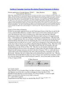 Southern Campaign American Revolution Pension Statements & Rosters Pension application of Joseph Harrison 1W8917 Transcribed by Will Graves Mary Harrison