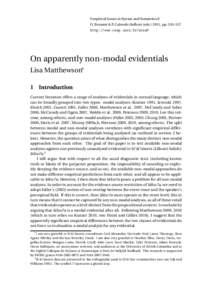 Grammatical moods / Linguistics / Philosophy / Epistemology / Evidence / Evidentiality / Pragmatics / Modal logic / Lisa Matthewson / Perfect / Epistemic closure / Lillooet language