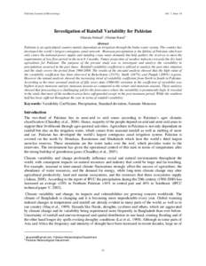 Pakistan Journal of Meteorology  Vol. 7, Issue 14 Investigation of Rainfall Variability for Pakistan Ghazala Naheed1, Ghulam Rasul2