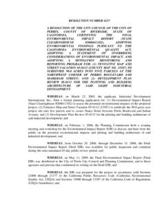 RESOLUTION NUMBER 4237 A RESOLUTION OF THE CITY COUNCIL OF THE CITY OF PERRIS, COUNTY OF RIVERSIDE,