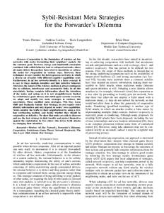 Sybil-Resistant Meta Strategies for the Forwarder’s Dilemma Yunus Durmus Andreas Loukas