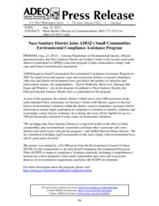 Naco Sanitary District Joins ADEQ’s Small Communities Environmental Compliance Assistance Program