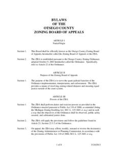 BYLAWS OF THE OTSEGO COUNTY ZONING BOARD OF APPEALS ARTICLE I Name/Origin