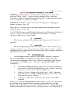 Red-Lined Version SECOND REVISED PROPOSED FINAL JUDGMENT WHEREAS, plaintiffs United States of America (“United States”) and the States of New York, Ohio, Illinois, Kentucky, Louisiana, Maryland, Michigan, North Carol