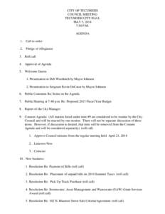 CITY OF TECUMSEH COUNCIL MEETING TECUMSEH CITY HALL MAY 5, 2014 7:30 P.M. AGENDA