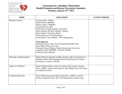 Consortium for a Healthier Miami-Dade Health Promotion and Disease Prevention Committee Tuesday, January 15th, 2013 TOPIC Members Present