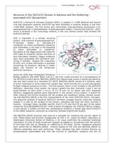 Science Highlight – July 2013    Structure of the DUF2233 Domain in Bacteria and the Stutteringassociated UCE Glycoprotein DUF2233, a Domain of Unknown Function (DUF), is present in ~1200 bacterial and several