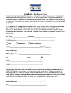 City Bar AutoDraft Payment Plan Enrollment Form