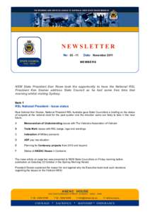 NEWSLETTER No: STATE COUNCIL RSL NSW  Date: November 2011