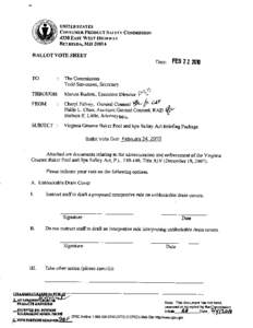 Virginia Graeme Baker Pool and Spa Act Briefing and Ballot: Unblockable Drains/Public Assistance Implementation of the Section 1405 State Grant Programs, February 22, 2010