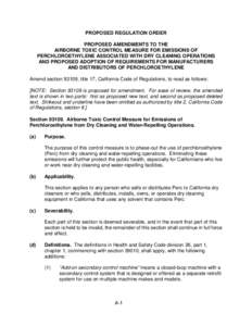 Rulemaking: [removed]PRO) Amendments to Airborne Toxic Control Measure (ATCM) for Emissions of Perchloroethylene Associated with Dry Cleaning Operations & Proposed Adoption of Requirements for Manufacturers & 