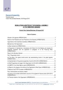 General Assembly  Twentieth session Victoria Falls, Zambia/Zimbabwe, 24-29 August[removed]RESOLUTIONS ADOPTED BY THE GENERAL ASSEMBLY