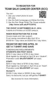 TO REGISTER FOR TEAM SALK CANCER CENTER (SCC)