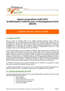 Appel à propositions (AAPde Mobilisation Collective pour le Développement Rural (MCDR) I- GENERALITES SUR L’AAP 2015 du RRN