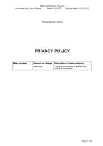 RD292 PRIVACY POLICY Authorised by: David Panter Status: ISSUED Date of effect: [removed]Robust Details Limited