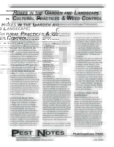ROSES IN THE GARDEN AND LANDSCAPE: CULTURAL PRACTICES & WEED CONTROL Integrated Pest Management for Home Gardeners and Landscape Professionals Roses in the landscape grow within a system that includes other plants, envir