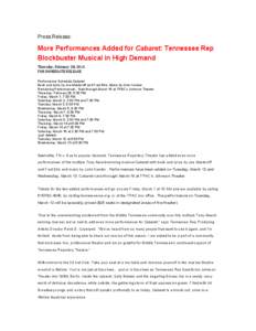 Press Release:  More Performances Added for Cabaret: Tennessee Rep