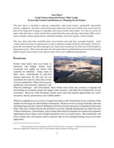 Land Conservation and Former Mine Lands: Preserving Natural Land Resources, Planning for the Future