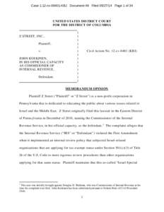 Case 1:12-cv[removed]KBJ Document 49 Filed[removed]Page 1 of 34  UNITED STATES DISTRICT COURT FOR THE DISTRICT OF COLUMBIA  Z STREET, INC.,