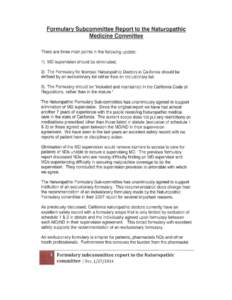 Naturopathic Medicine Committee - Formulary SubCommittee Report to NMC
