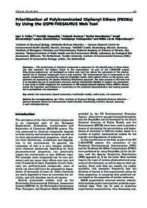 ATLA 41, 127–135, [removed]Prioritisation of Polybrominated Diphenyl Ethers (PBDEs) by Using the QSPR-THESAURUS Web Tool