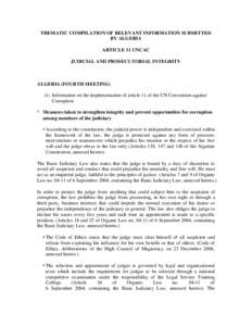 THEMATIC COMPILATION OF RELEVANT INFORMATION SUBMITTED BY ALGERIA ARTICLE 11 UNCAC JUDICIAL AND PROSECUTORIAL INTEGRITY  ALGERIA (FOURTH MEETING)