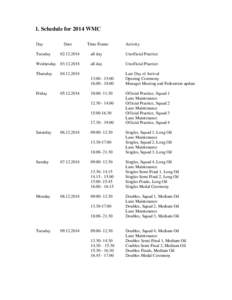 1. Schedule for 2014 WMC Day Tuesday Date