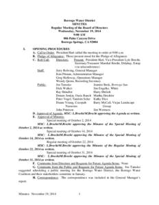 Borrego Water District MINUTES Regular Meeting of the Board of Directors Wednesday, November 19, 2014 9:00 AM 806 Palm Canyon Drive