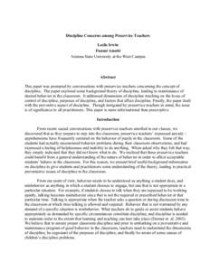 Discipline Concerns among Preservice Teachers Leslie Irwin Funmi Amobi Arizona State University at the West Campus  Abstract