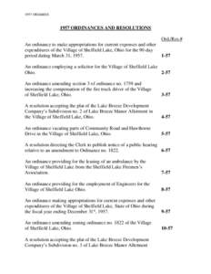 1957 ORD&RESORDINANCES AND RESOLUTIONS Ord./Res.# An ordinance to make appropriations for current expenses and other expenditures of the Village of Sheffield Lake, Ohio for the 90-day