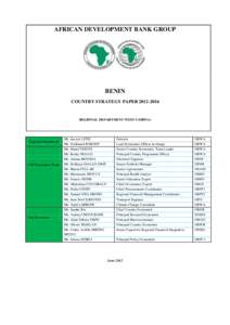 AFRICAN DEVELOPMENT BANK GROUP  BENIN COUNTRY STRATEGY PAPER[removed]REGIONAL DEPARTMENT WEST I (ORWA)