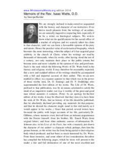 Memoirs of the Rev. Isaac Watts - Christian Biography Resources