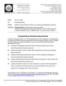 Department of Health and Human Services Licensing and Regulatory Services 41 Anthony Avenue # 11 State House Station Augusta, Maine[removed]Tel: ([removed]; Toll Free: [removed]